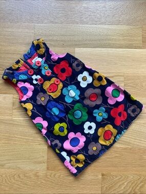 Boden Navy Floral Corduroy Dress with Multicolor Flowers
